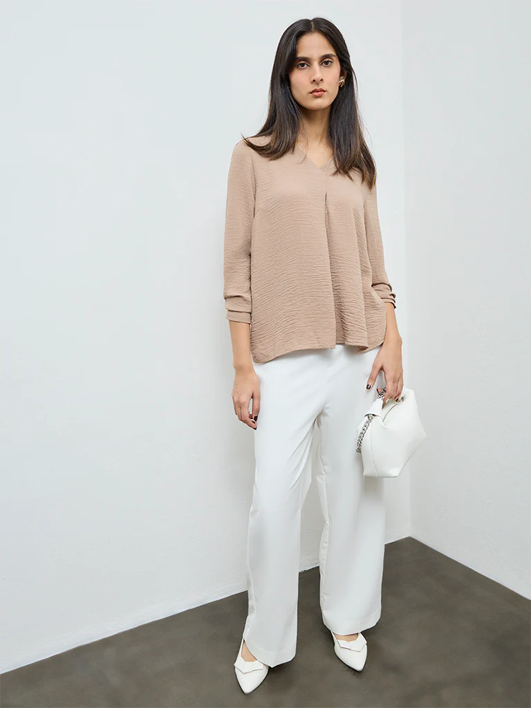 Wardrobe Taupe Solid Blouse - Image 2