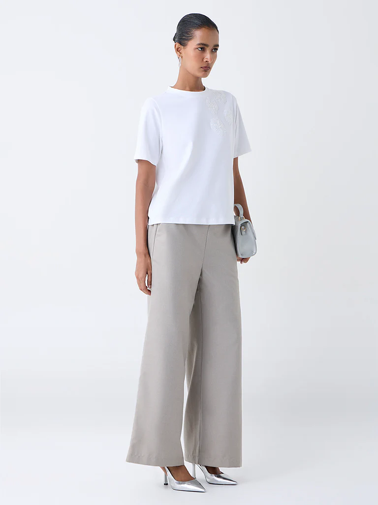 Wardrobe Taupe Solid High-Rise Trousers