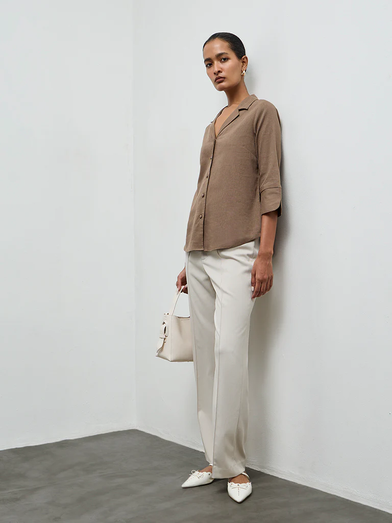 Wardrobe Taupe Solid Shirt