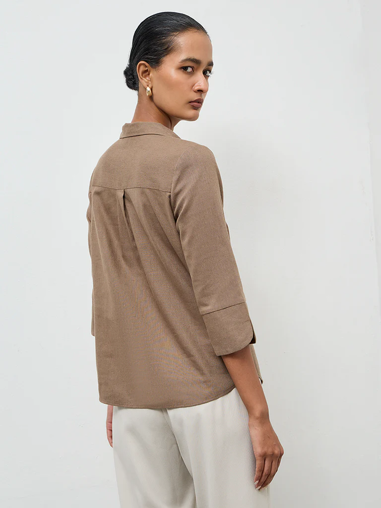 Wardrobe Taupe Solid Shirt - Image 4
