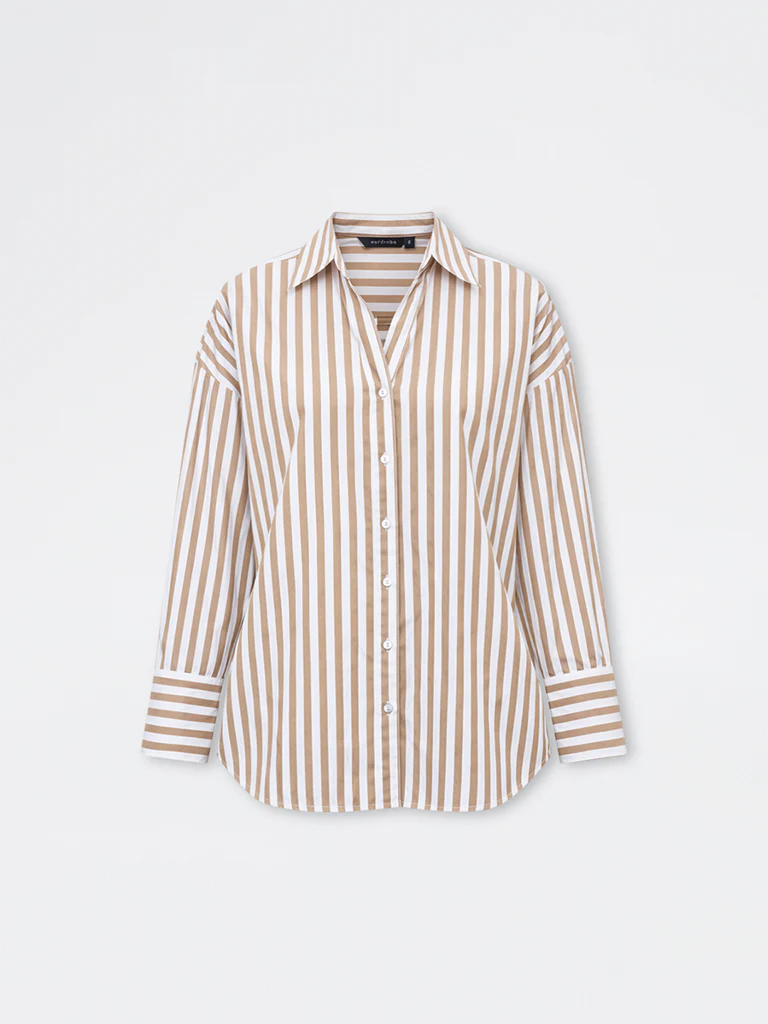 Wardrobe Taupe Stripe Shirt - Image 5