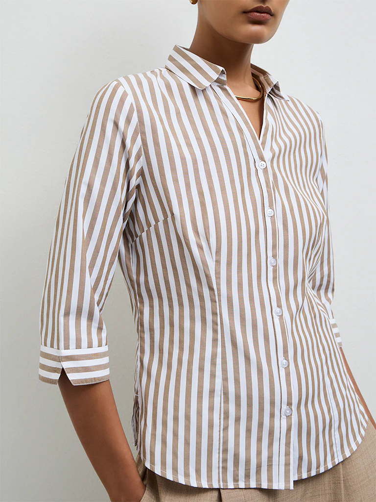 Wardrobe Taupe Striped Shirt - Image 3