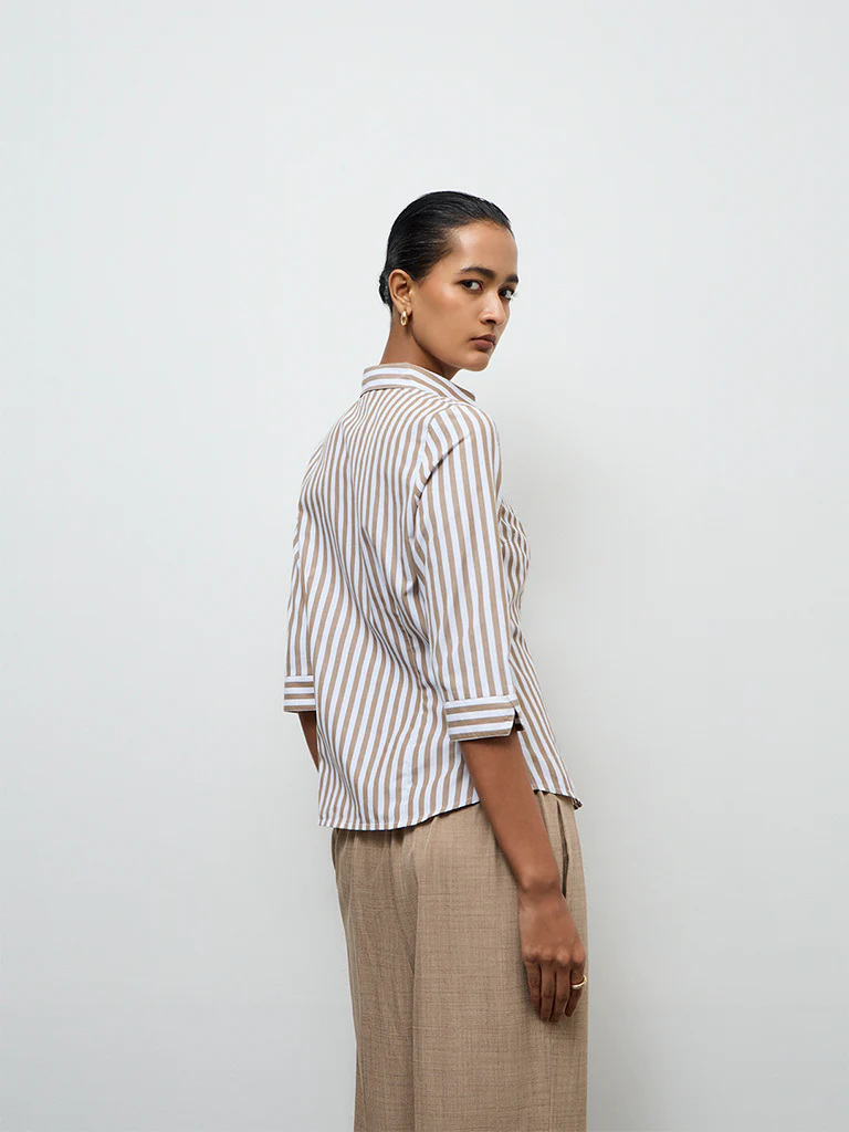 Wardrobe Taupe Striped Shirt - Image 4