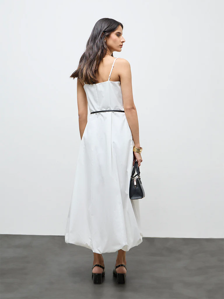 Wardrobe White Balloon Dress with Belt - Image 4