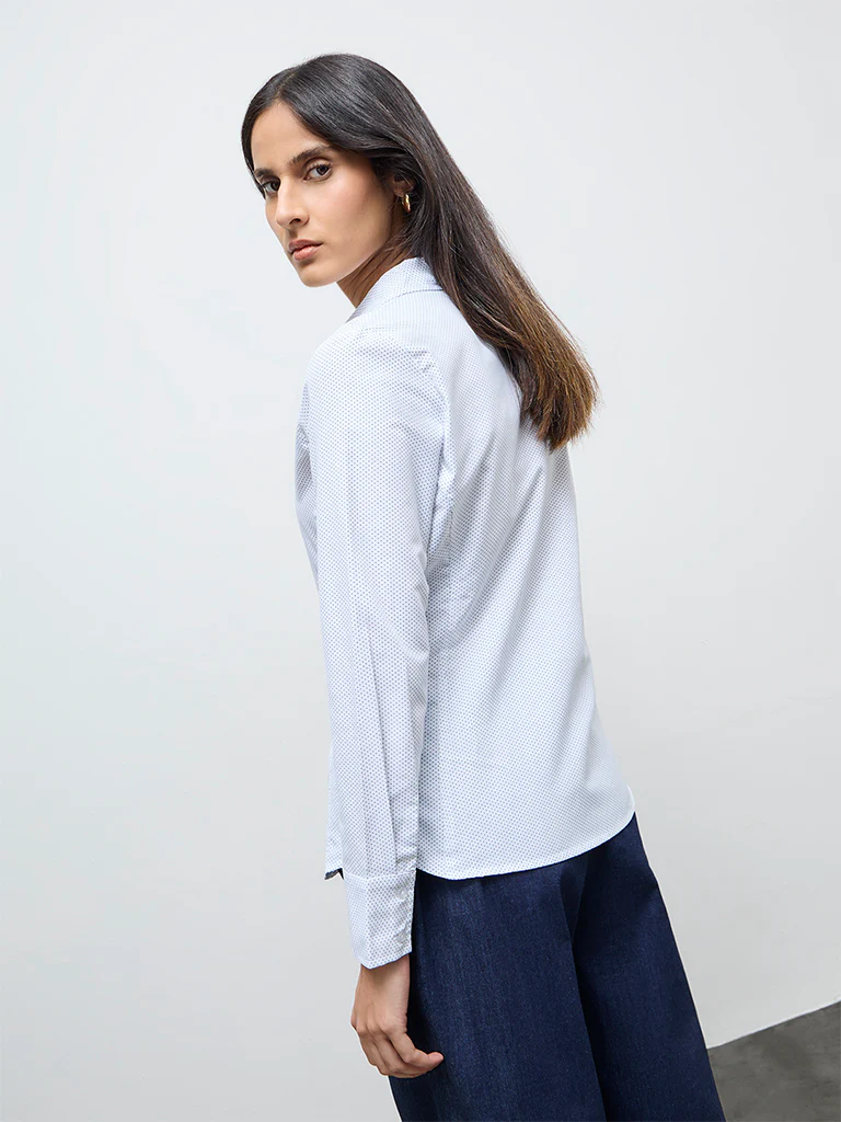 Wardrobe White Dot Printed Shirt - Image 4