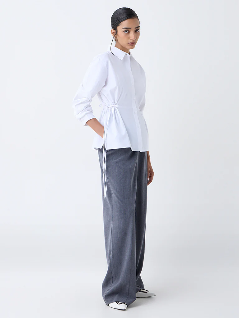 Wardrobe White Drawstring-Detail Shirt - Image 2