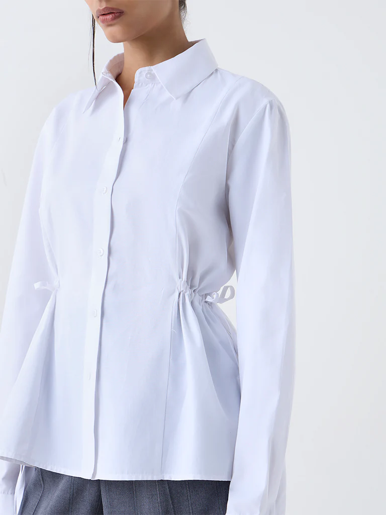 Wardrobe White Drawstring-Detail Shirt - Image 3