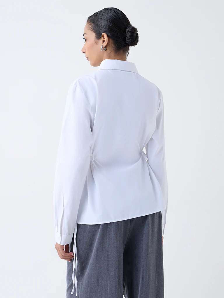 Wardrobe White Drawstring-Detail Shirt - Image 4
