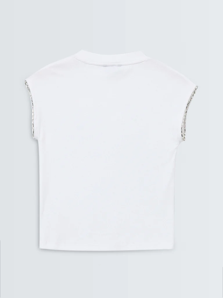 Wardrobe White Embellished Cotton-Blend Top - Image 6