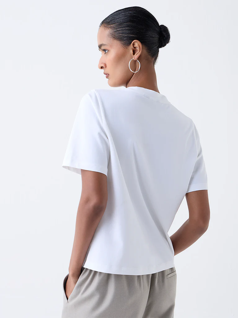 Wardrobe White Floral Embroidered T-Shirt - Image 4