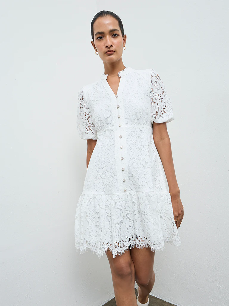 Wardrobe White Floral Lace A-Line Dress - Image 2