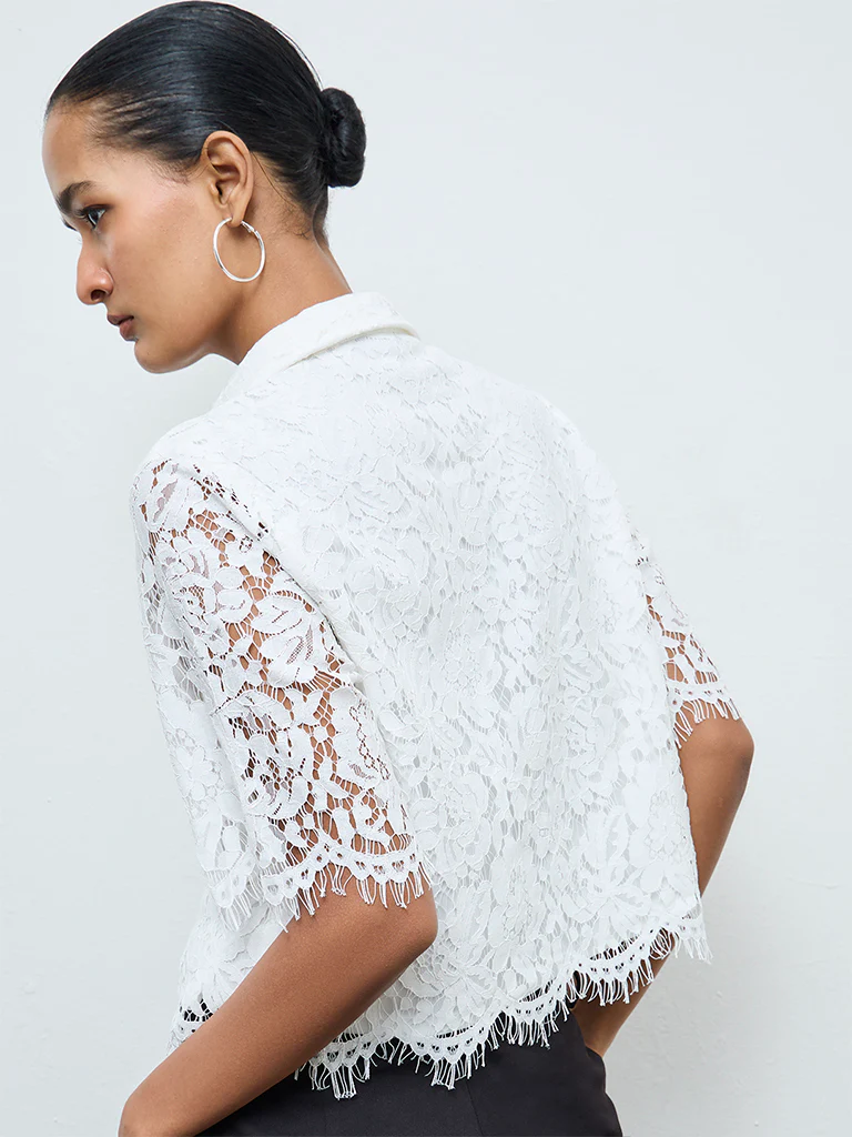 Wardrobe White Floral Lace Shirt - Image 3