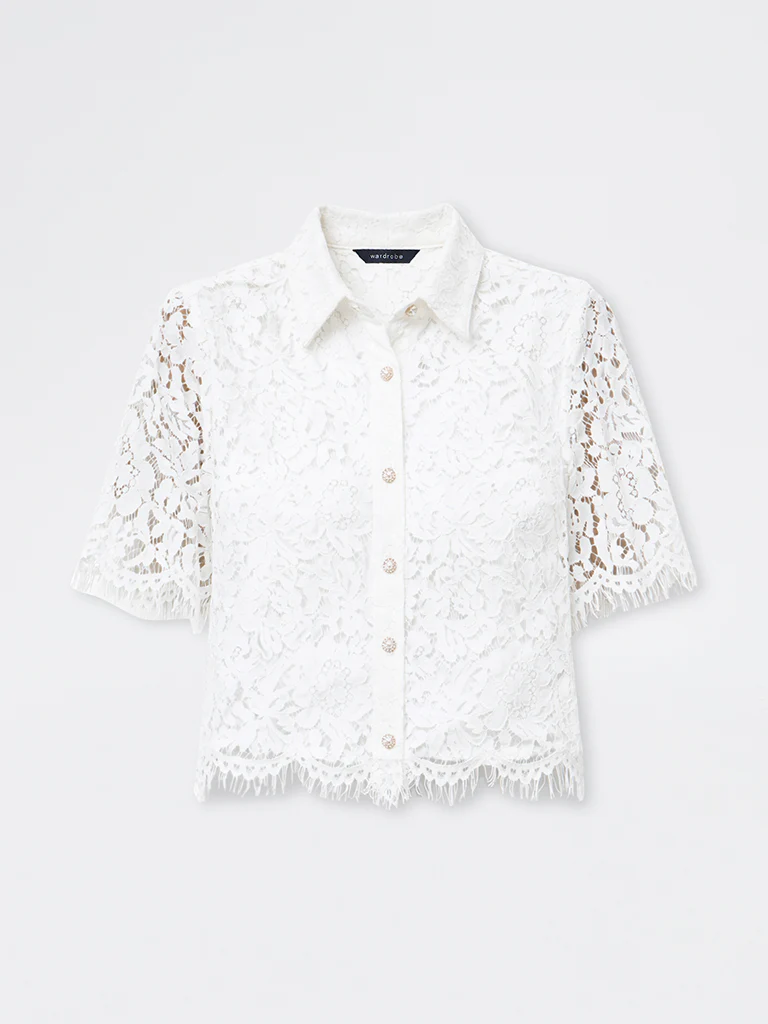 Wardrobe White Floral Lace Shirt - Image 5