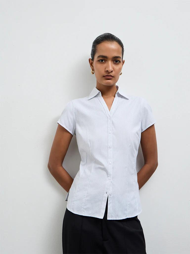 Wardrobe White Pinstriped Shirt - Image 2