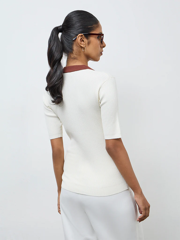 Wardrobe White Ribbed-Textured T-Shirt - Image 4