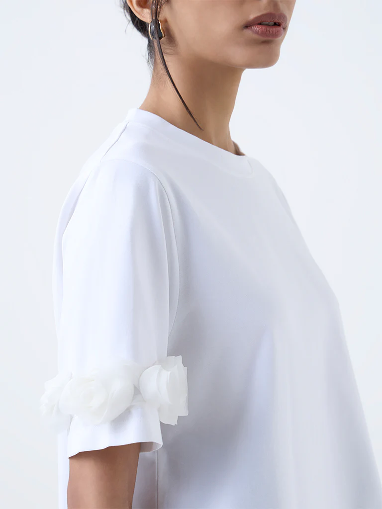 Wardrobe White Rosette T-Shirt - Image 3