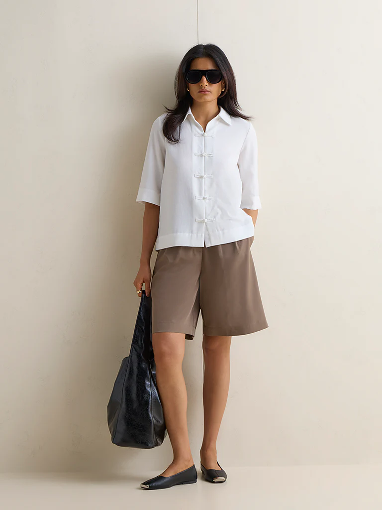 Wardrobe White Solid Blouse