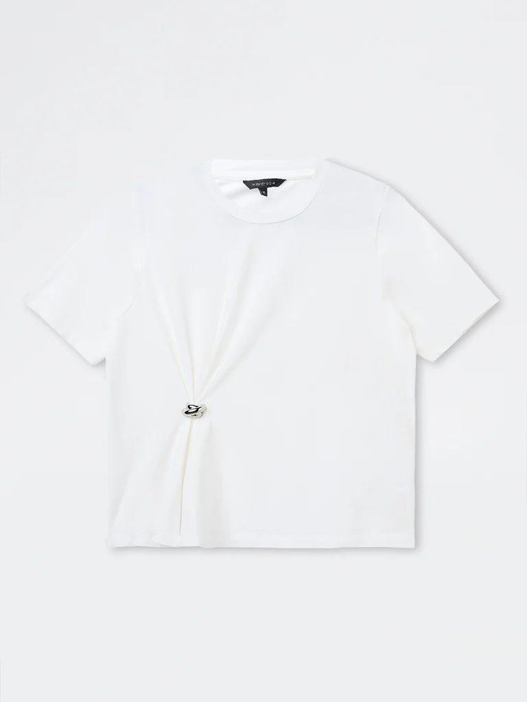 Wardrobe White Solid Cotton-Blend T-Shirt - Image 5