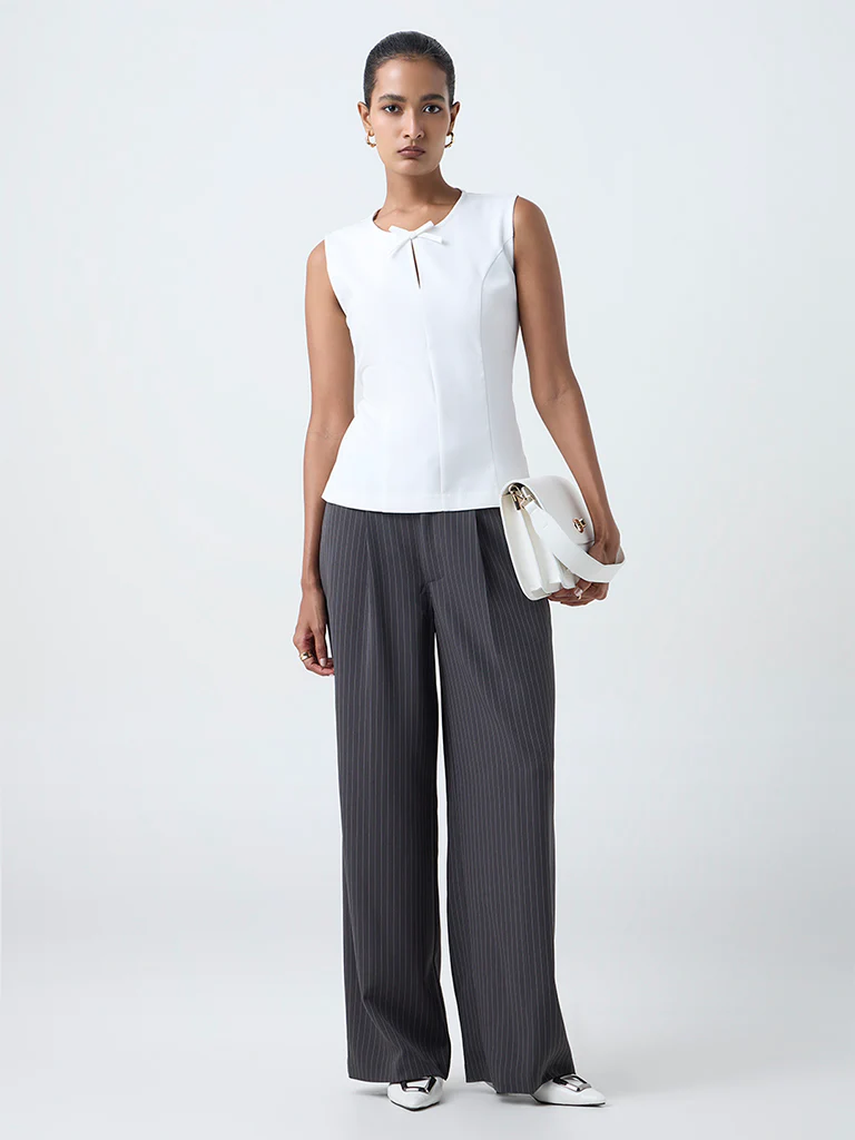 Wardrobe White Solid Cotton Top - Image 2