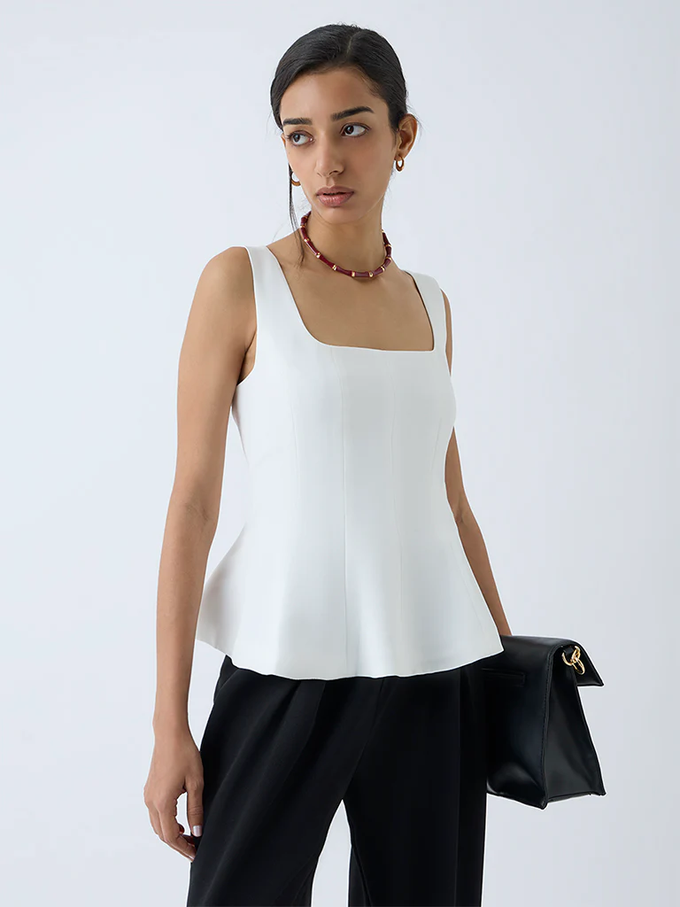 Wardrobe White Solid Peplum Top