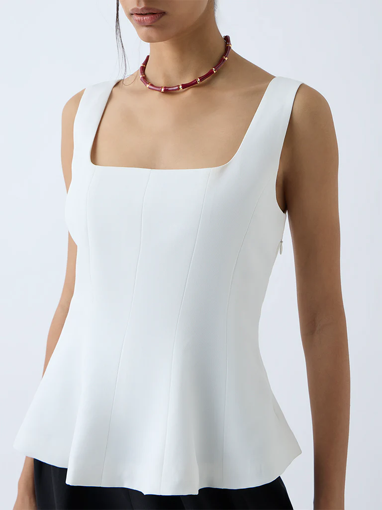 Wardrobe White Solid Peplum Top - Image 3