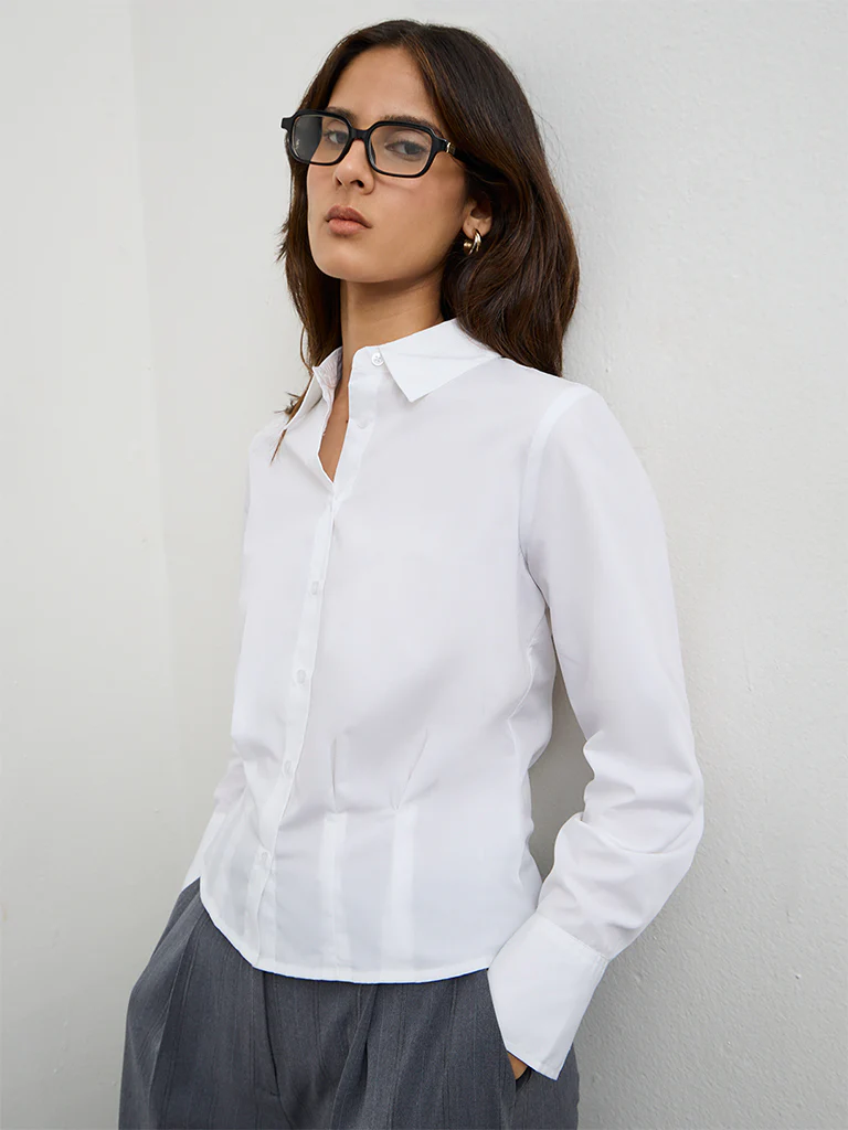 Wardrobe White Solid Shirt