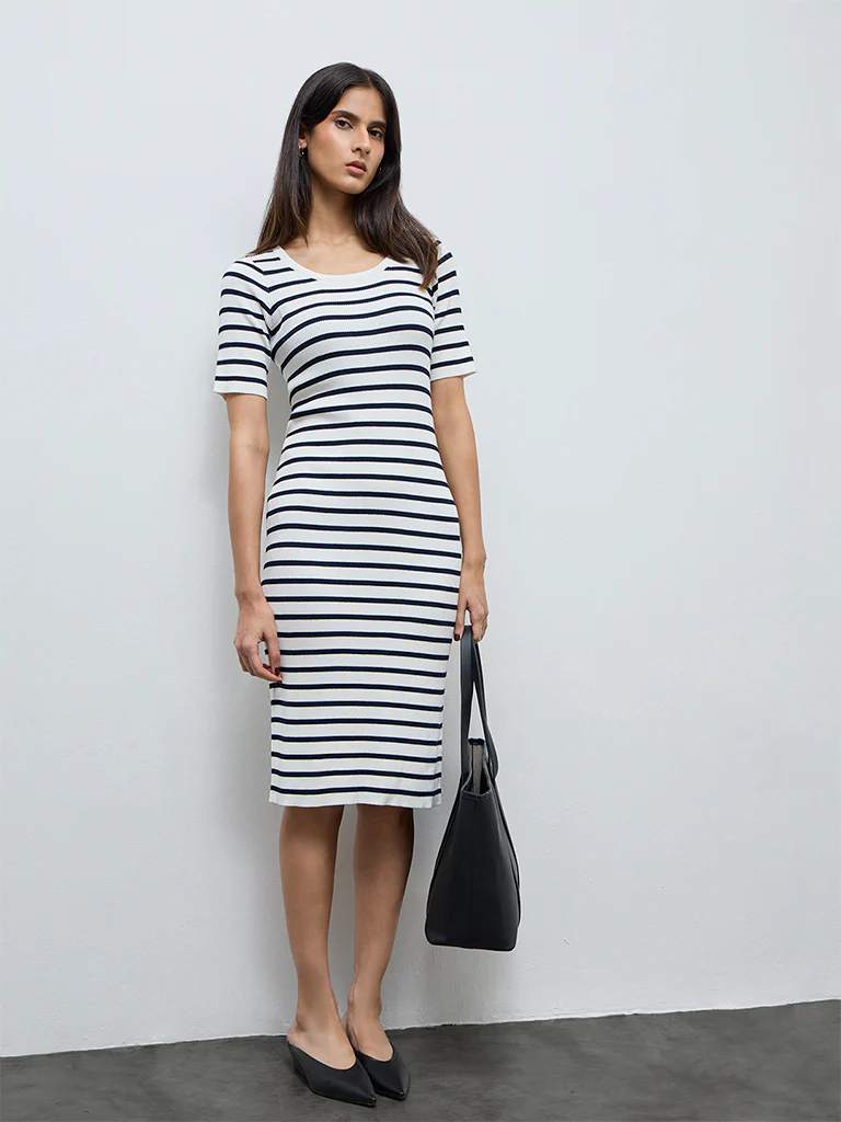 Wardrobe White Stripe Printed Bodycon Dress - Image 2