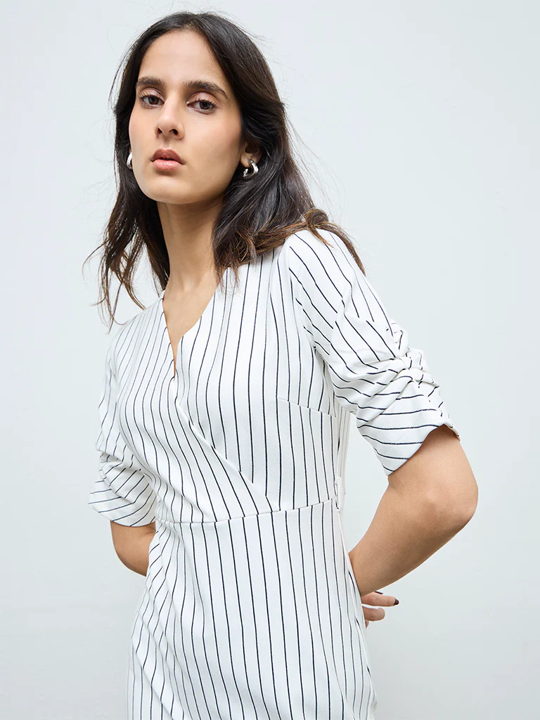 Wardrobe White Striped Bodycon Dress - Image 3