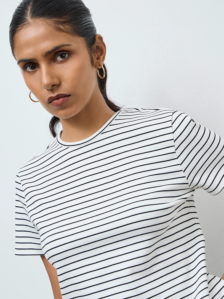 Wardrobe White Striped Cotton-Blend T-Shirt - Image 3