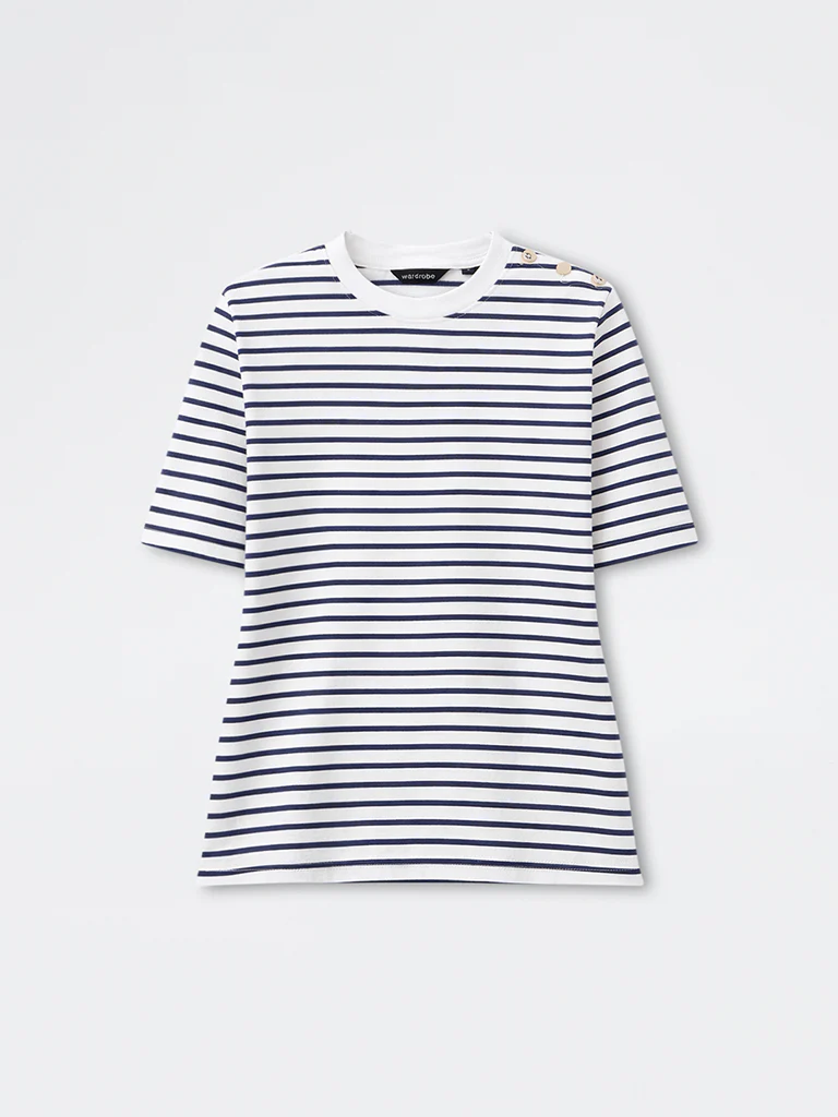 Wardrobe White Striped Cotton-Blend T-Shirt - Image 5