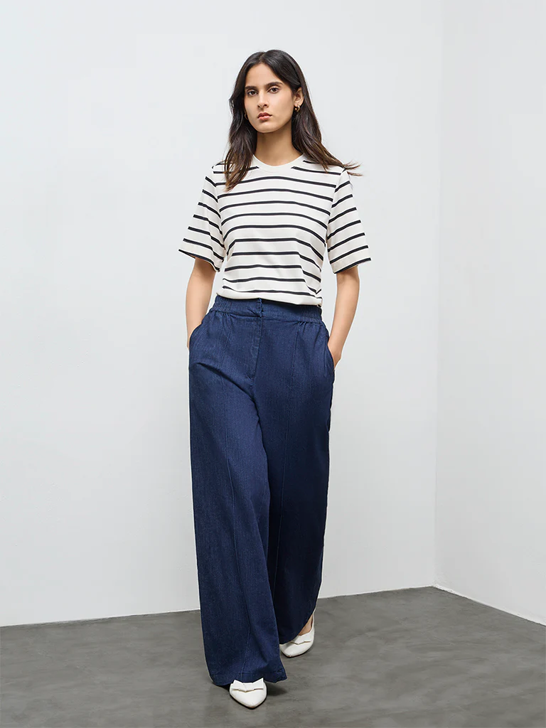 Wardrobe White Striped Cotton-Blend T-Shirt