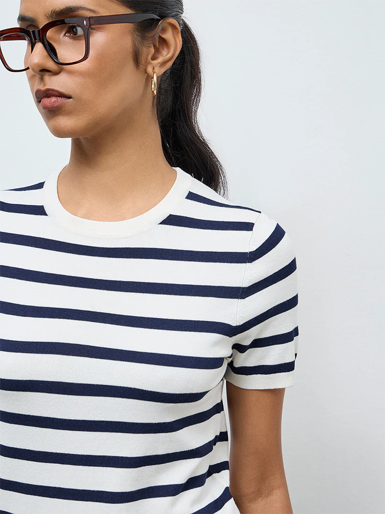Wardrobe White Striped T-Shirt - Image 3