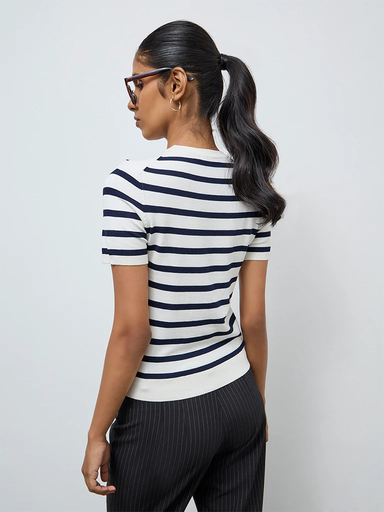 Wardrobe White Striped T-Shirt - Image 4