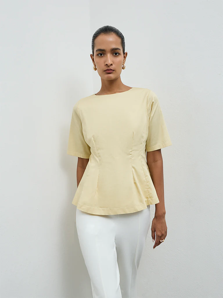 Wardrobe Yellow Cotton Peplum Top