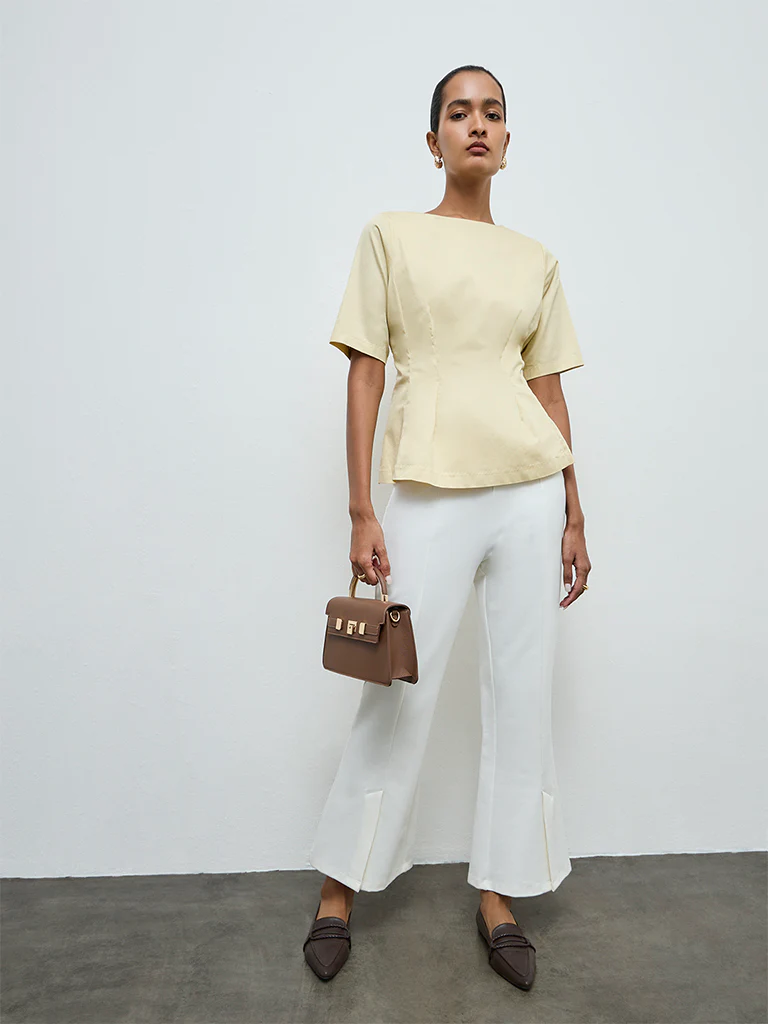 Wardrobe Yellow Cotton Peplum Top - Image 2
