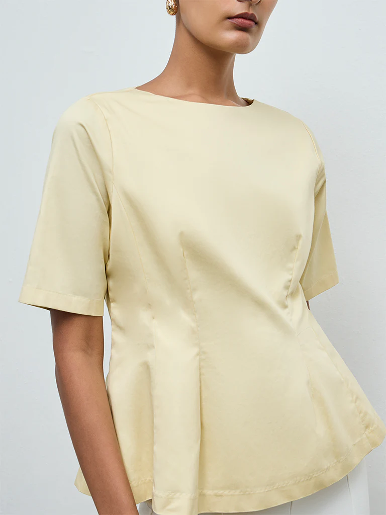 Wardrobe Yellow Cotton Peplum Top - Image 3
