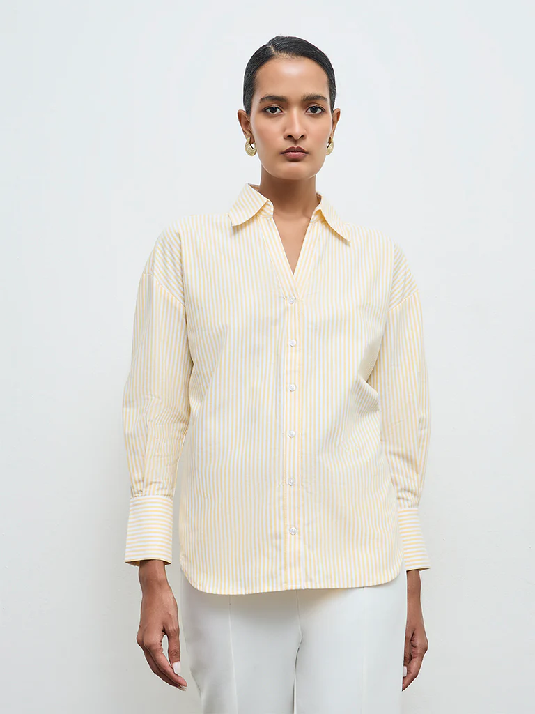 Wardrobe Yellow Striped Cotton Shirt - Image 2