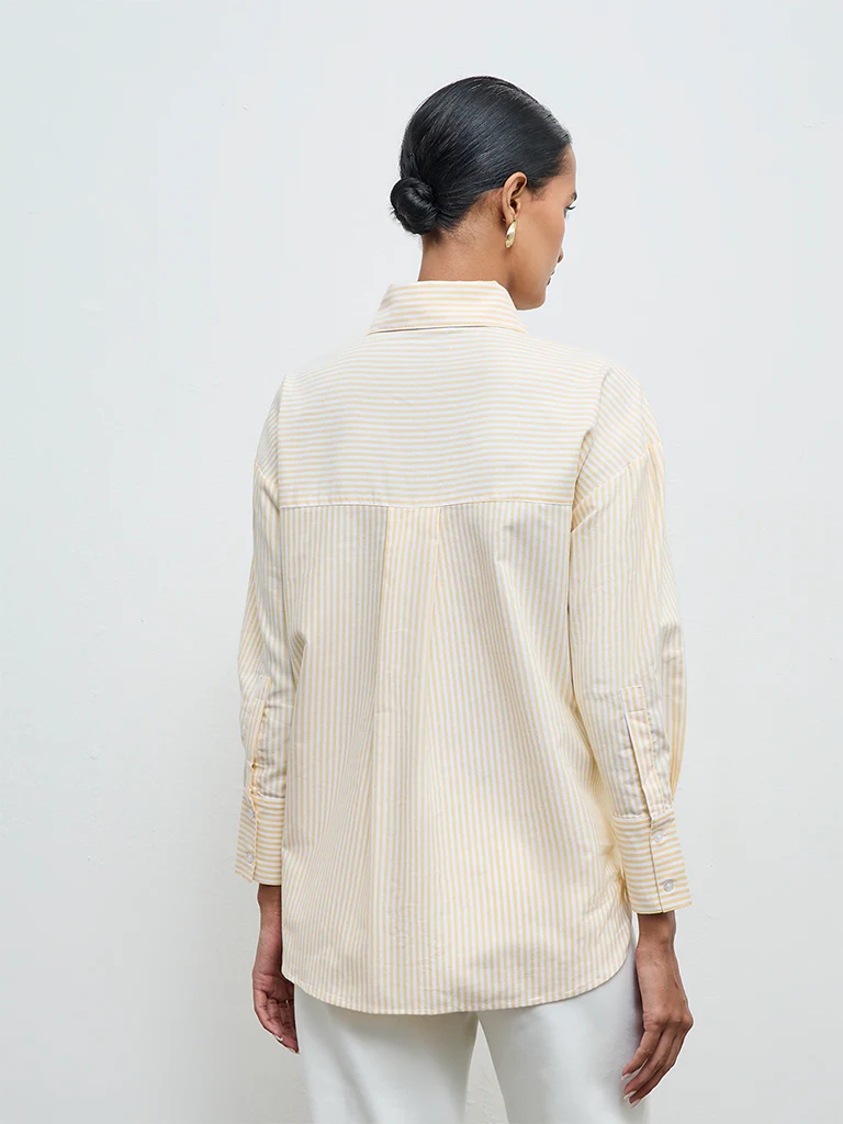 Wardrobe Yellow Striped Cotton Shirt - Image 4