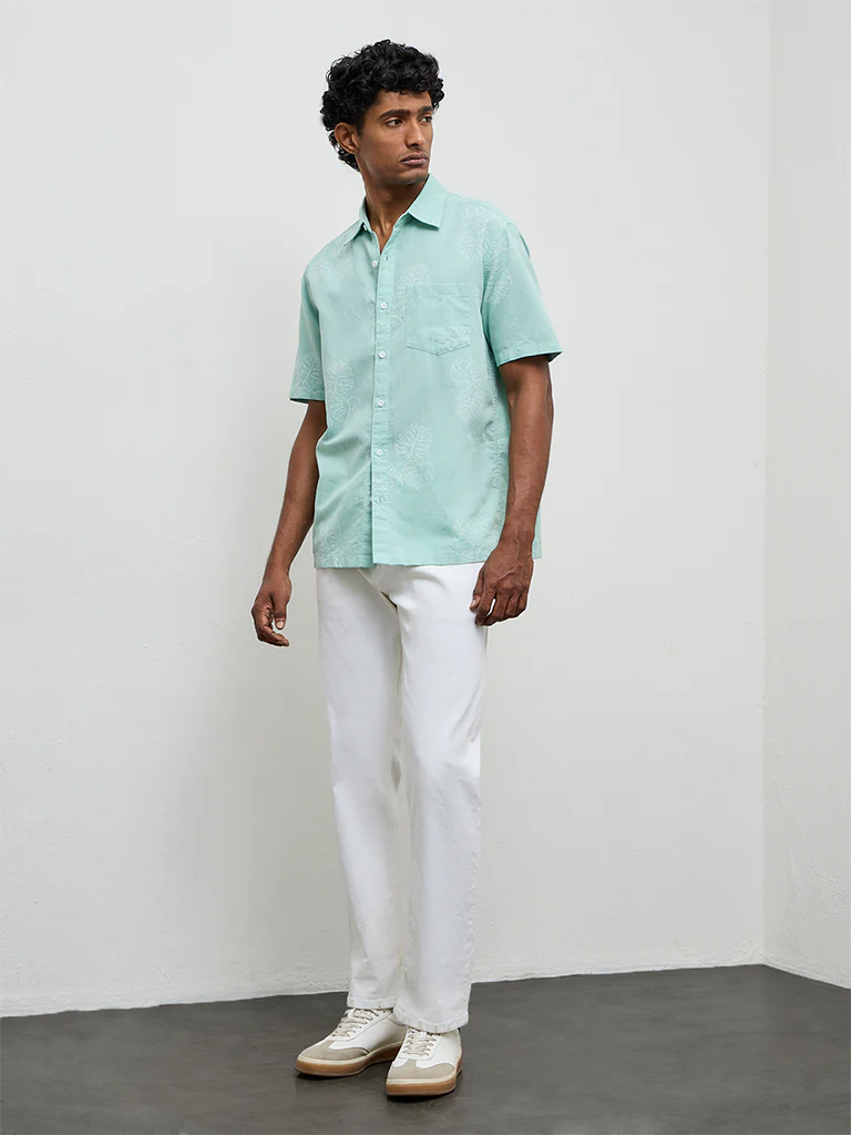 WES Casuals Aqua Printed Relaxed-Fit Cotton-Blend Shirt - Image 2