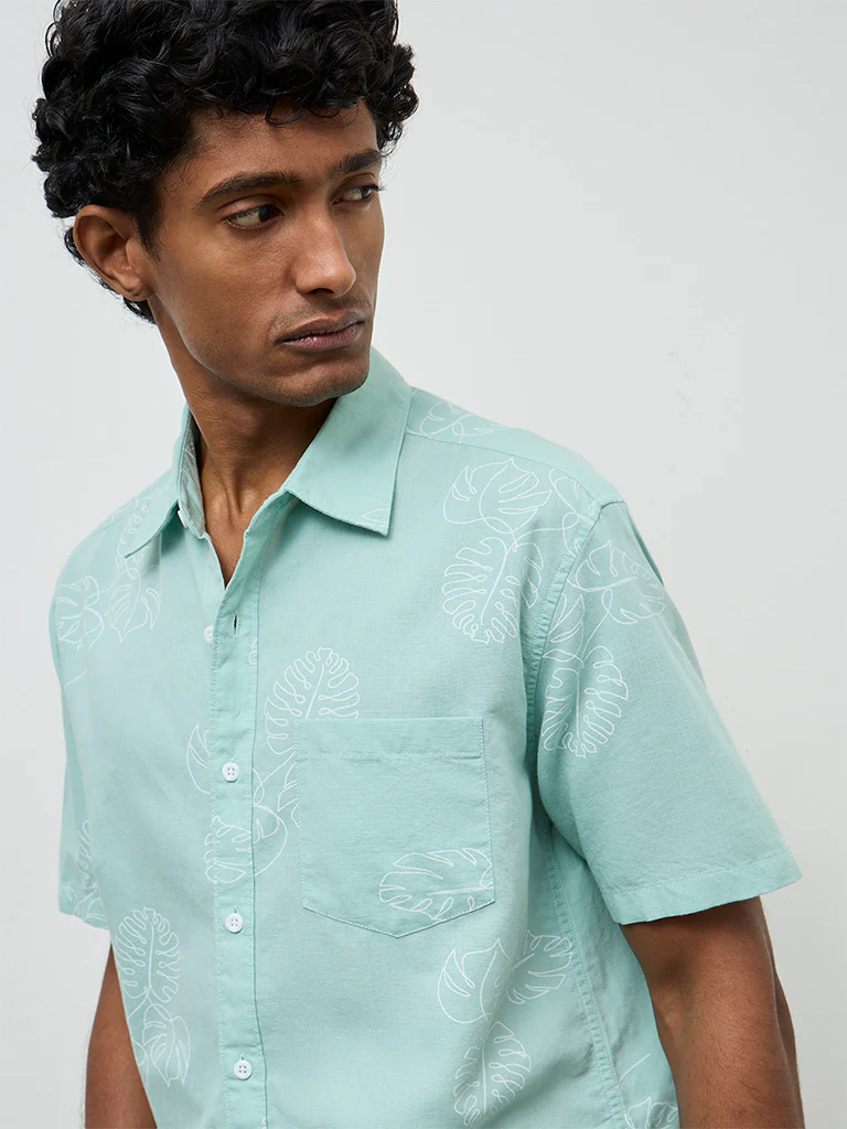 WES Casuals Aqua Printed Relaxed-Fit Cotton-Blend Shirt - Image 3