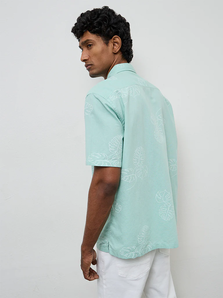 WES Casuals Aqua Printed Relaxed-Fit Cotton-Blend Shirt - Image 4