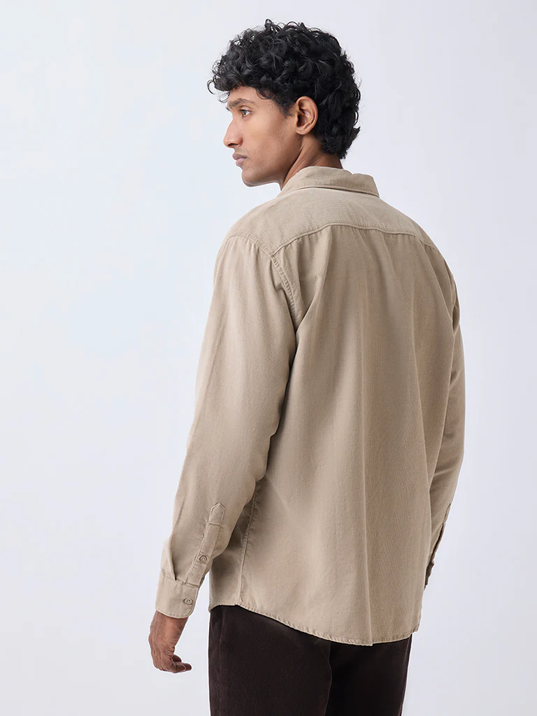 WES Casuals Beige Relaxed-Fit Corduroy Shirt - Image 5