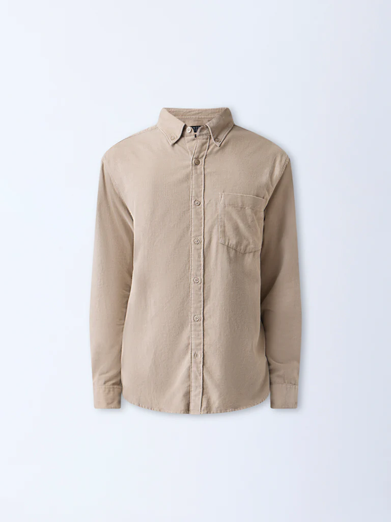 WES Casuals Beige Relaxed-Fit Corduroy Shirt - Image 6