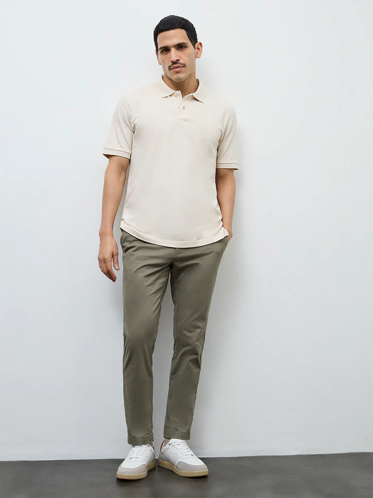 WES Casuals Beige Relaxed-Fit Cotton-Blend Polo T-Shirt - Image 3
