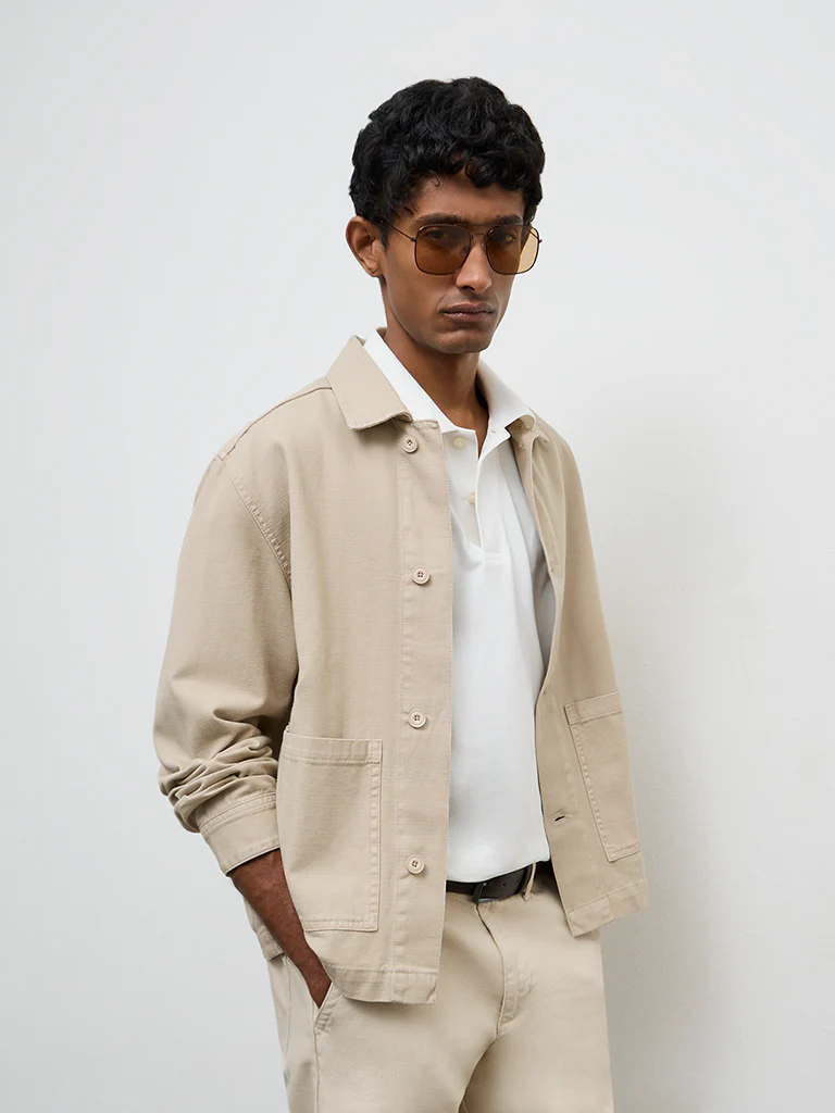 WES Casuals Beige Relaxed-Fit Cotton Jacket - Image 2
