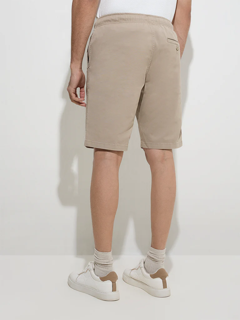 WES Casuals Beige Relaxed-Fit Mid-Rise Cotton-Blend Shorts - Image 5
