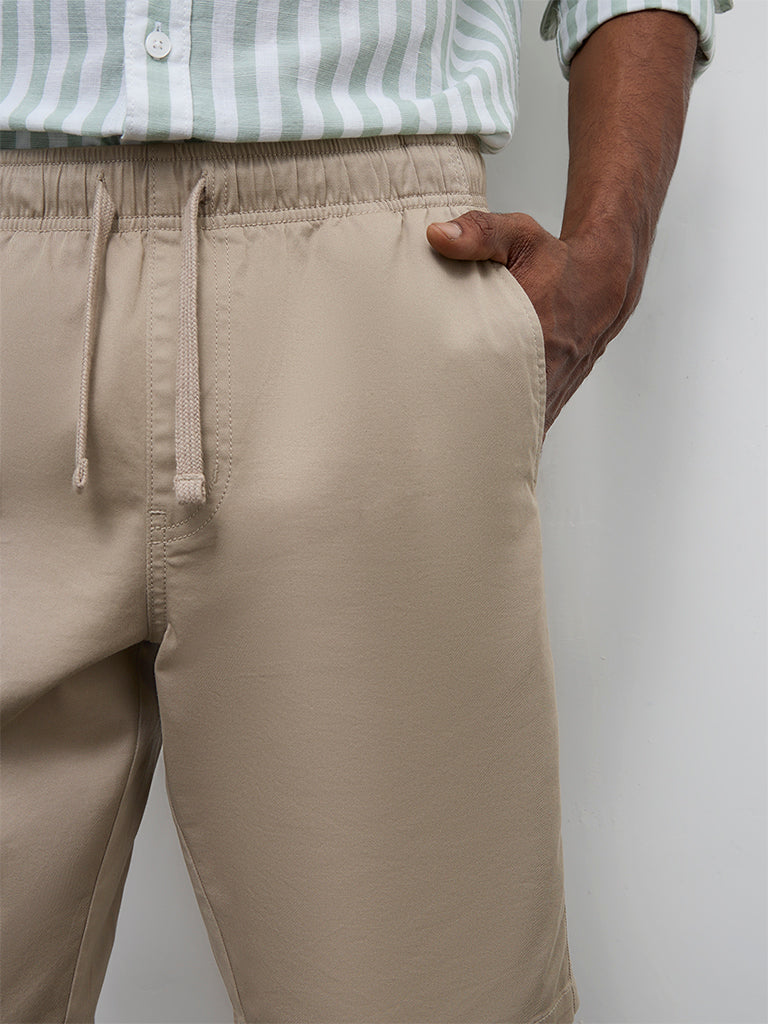 WES Casuals Beige Relaxed-Fit Mid-Rise Cotton-Blend Shorts - Image 4