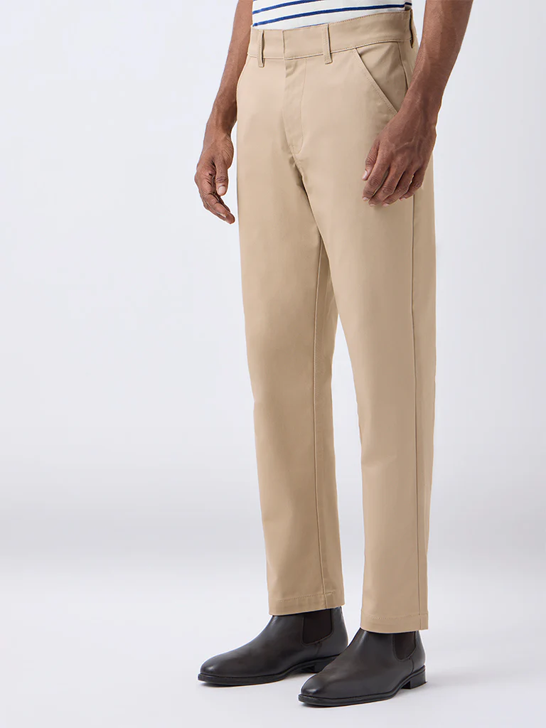 WES Casuals Beige Relaxed-Fit Mid-Rise Trousers - Image 2