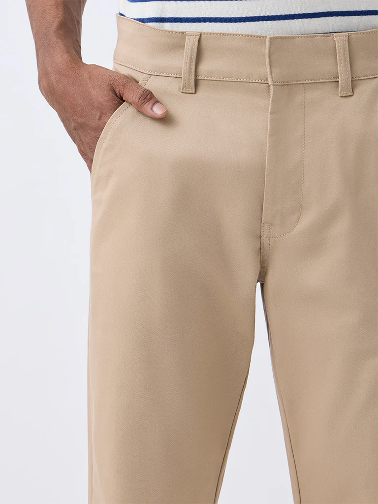 WES Casuals Beige Relaxed-Fit Mid-Rise Trousers - Image 3