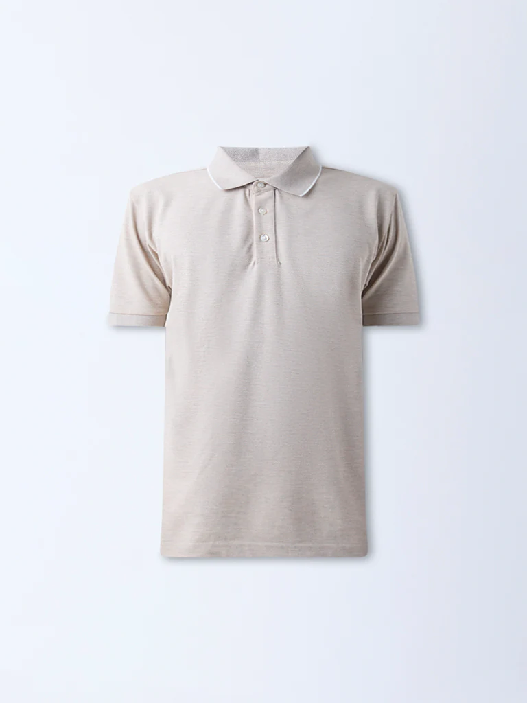 WES Casuals Beige Relaxed-Fit Polo T-Shirt - Image 5
